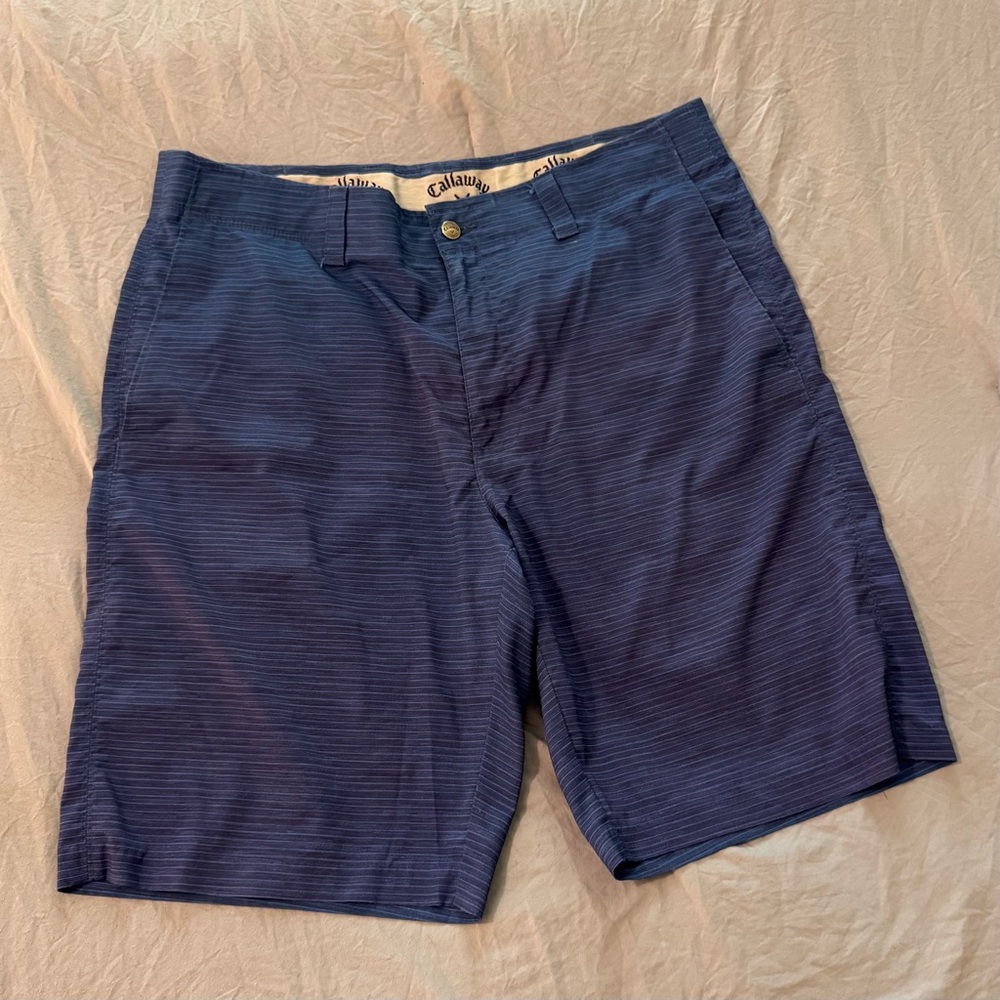 Mens Callaway Golf Shorts Size 34 Blue Stripe‎ 9" Inseam